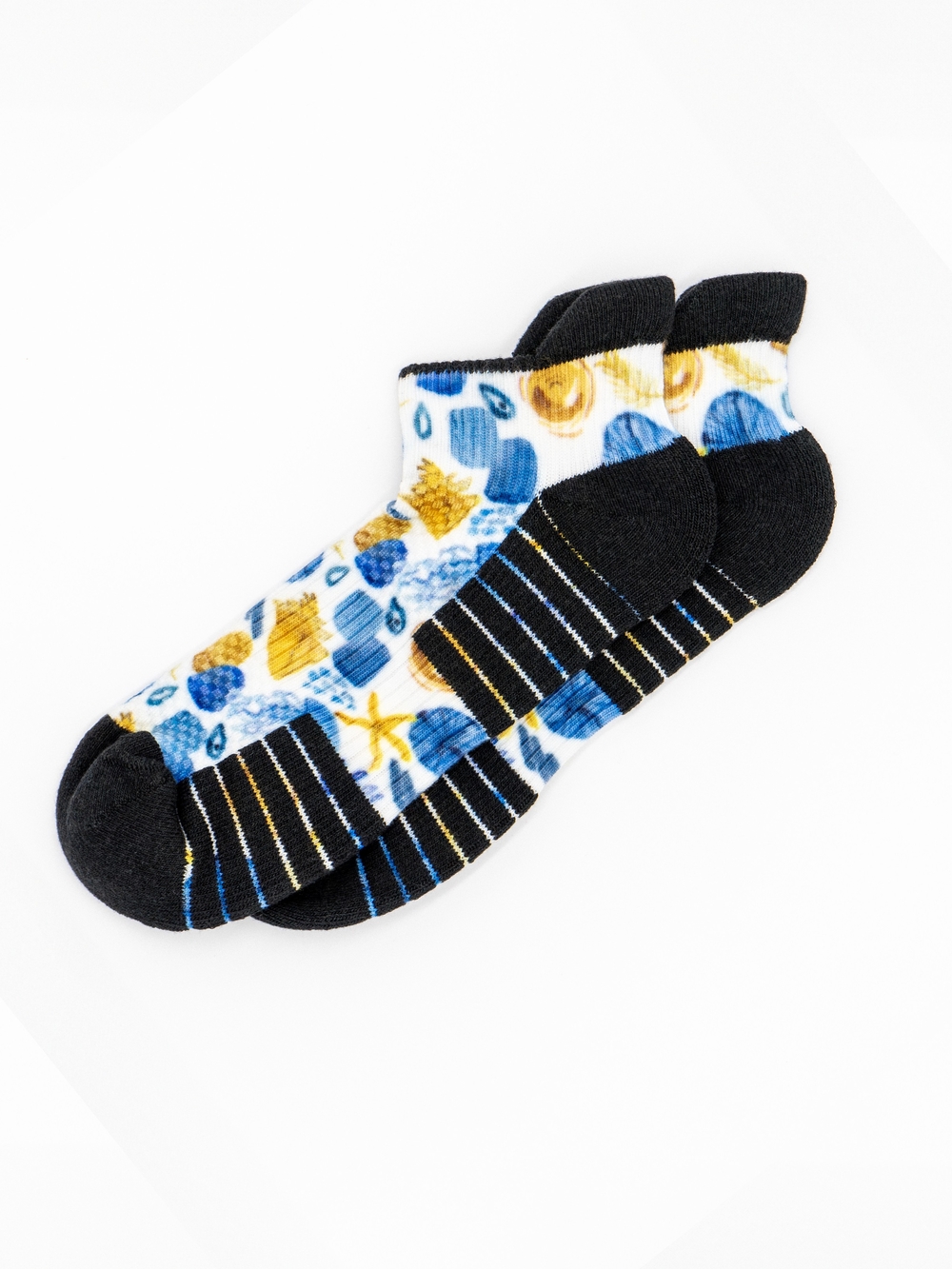Men's Ankle Compression Socks in Blue, Black & Gold - Patterned Comfort